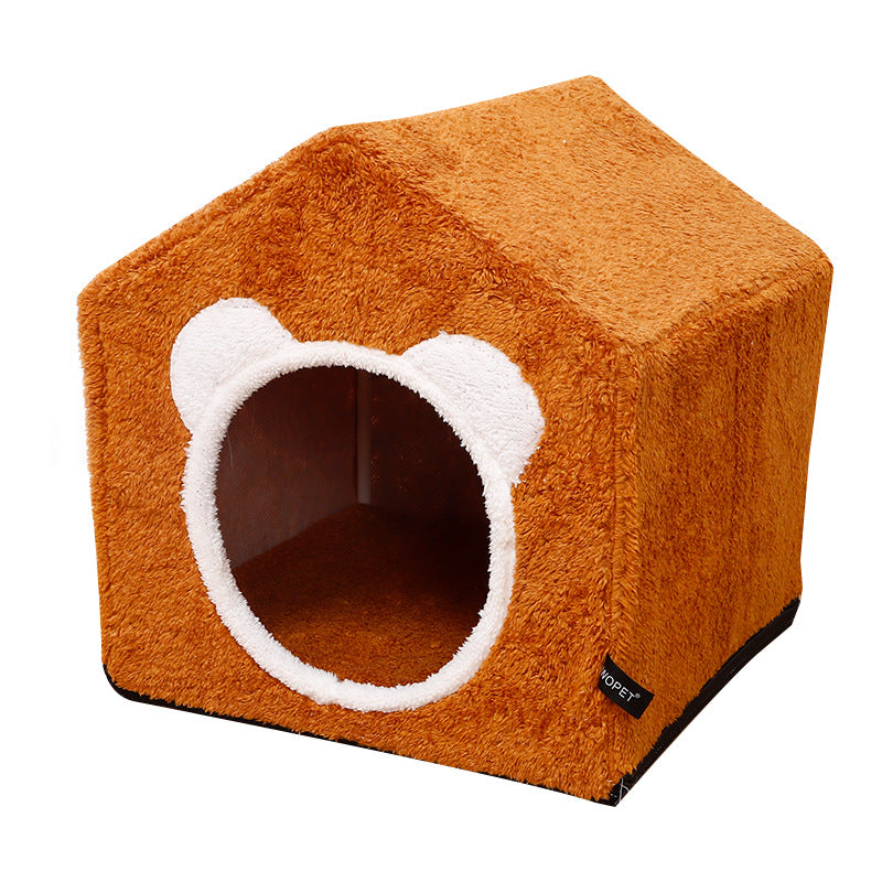 KFX-7329597 Winter Four Seasons Cat Enclosed House Villa - Removable & Washable in Brown or Gray, Medium Size