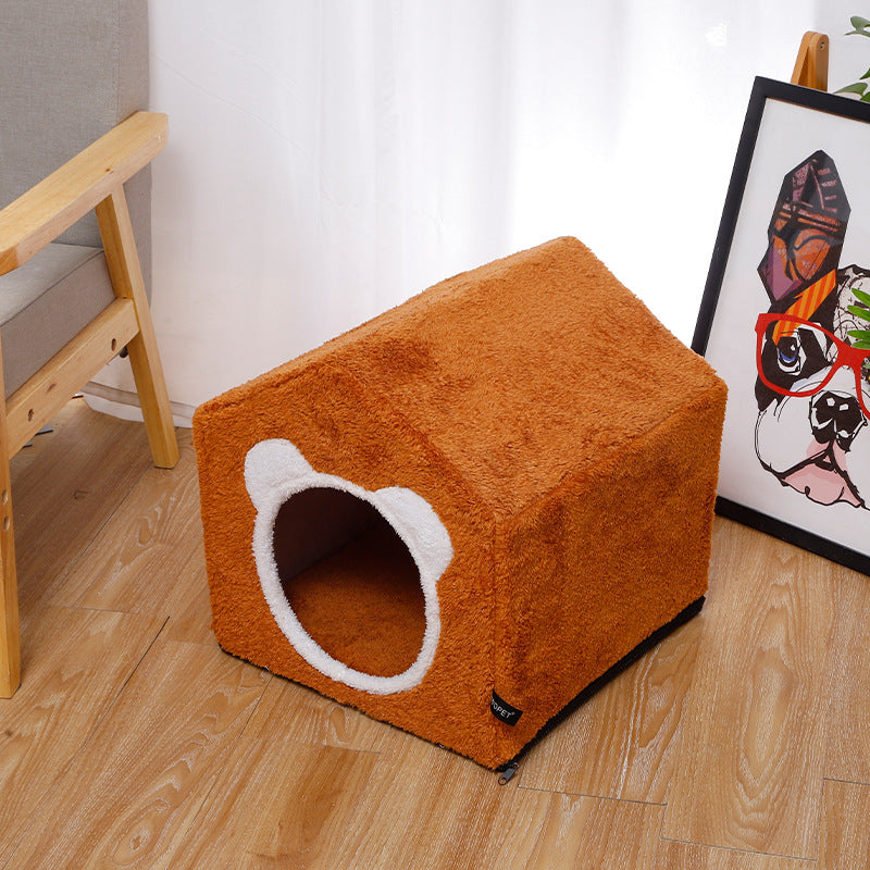 KFX-7329597 Winter Four Seasons Cat Enclosed House Villa - Removable & Washable in Brown or Gray, Medium Size
