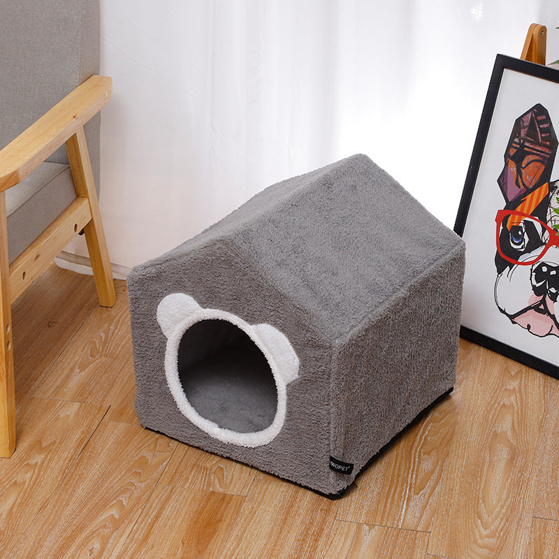 KFX-7329597 Winter Four Seasons Cat Enclosed House Villa - Removable & Washable in Brown or Gray, Medium Size