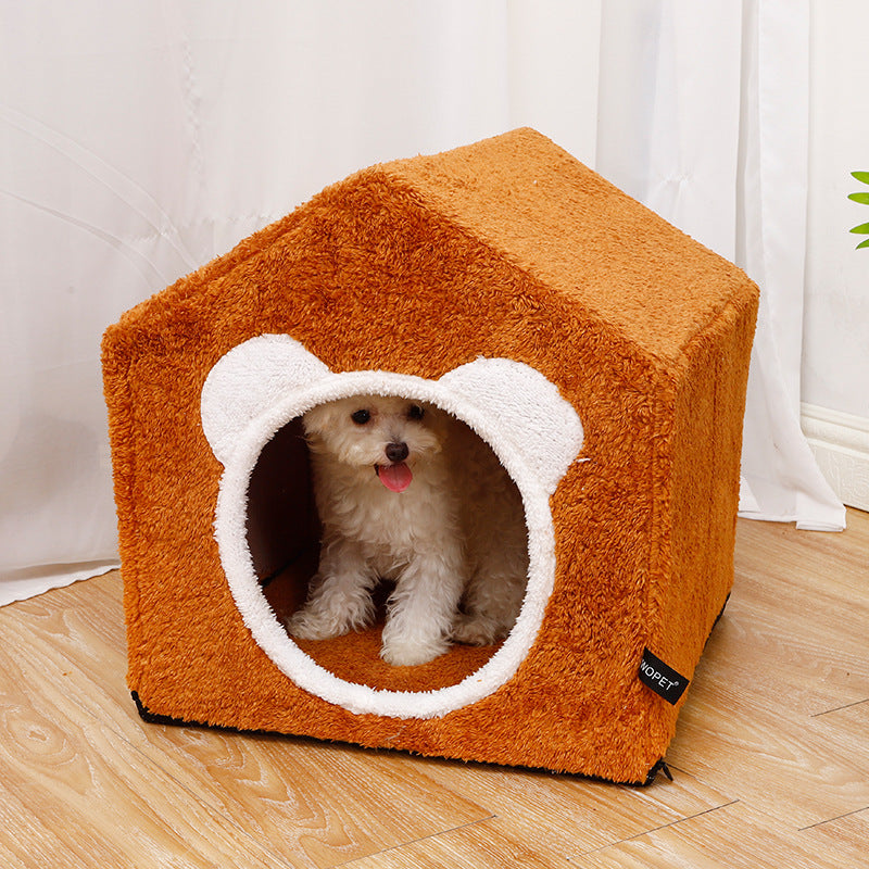 KFX-7329597 Winter Four Seasons Cat Enclosed House Villa - Removable & Washable in Brown or Gray, Medium Size
