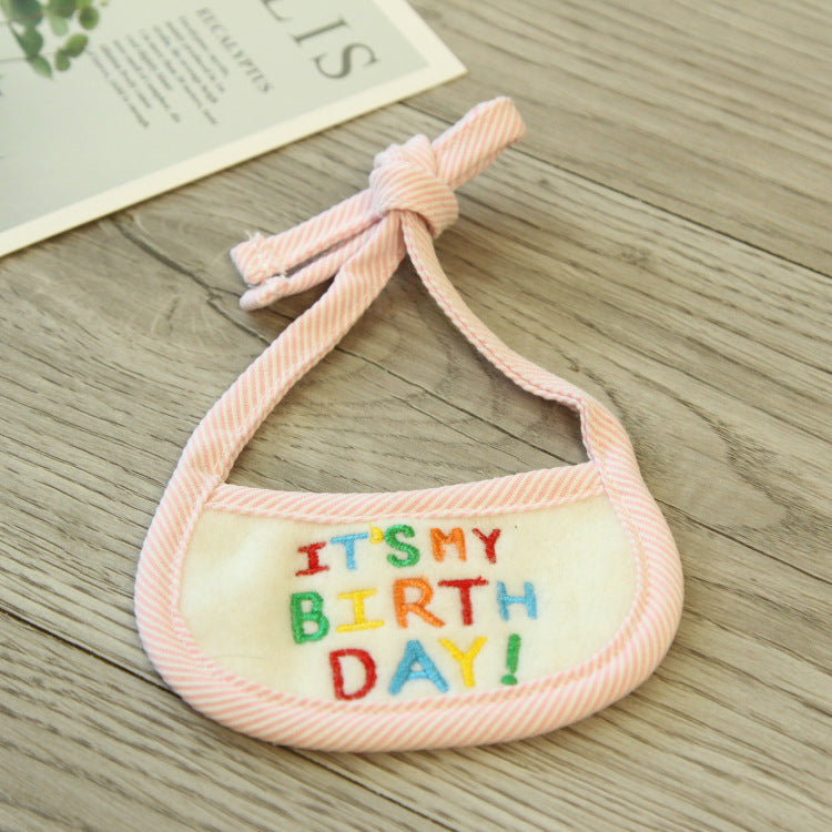 KFX-7330109 Hand-Woven Birthday Bib for Cats and Dogs in Pink and Blue - Non-Woven Fabric, Available in Small and Large