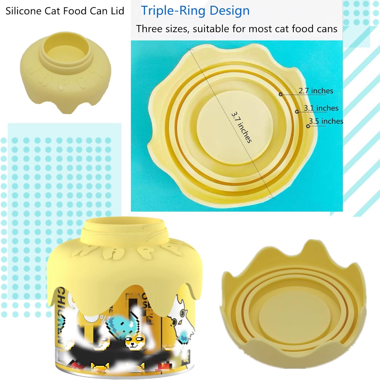 KFX-7336765 Cat Birthday Celebration Set with Cake-Shaped Slow Feeder Bowl, Food Can Cover & Spoon