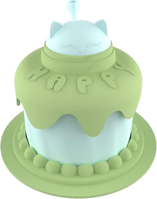 KFX-7336765 Cat Birthday Celebration Set with Cake-Shaped Slow Feeder Bowl, Food Can Cover & Spoon