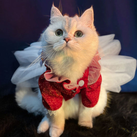 KFX-7337661 Red Princess Tutu Dress for Female Cats - Wedding and Spring Outfit, Multiple Sizes Available