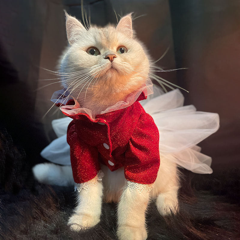 KFX-7337661 Red Princess Tutu Dress for Female Cats - Wedding and Spring Outfit, Multiple Sizes Available