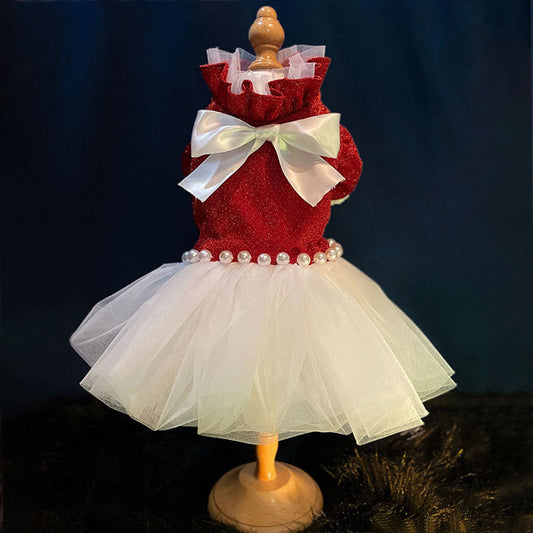 KFX-7337661 Red Princess Tutu Dress for Female Cats - Wedding and Spring Outfit, Multiple Sizes Available