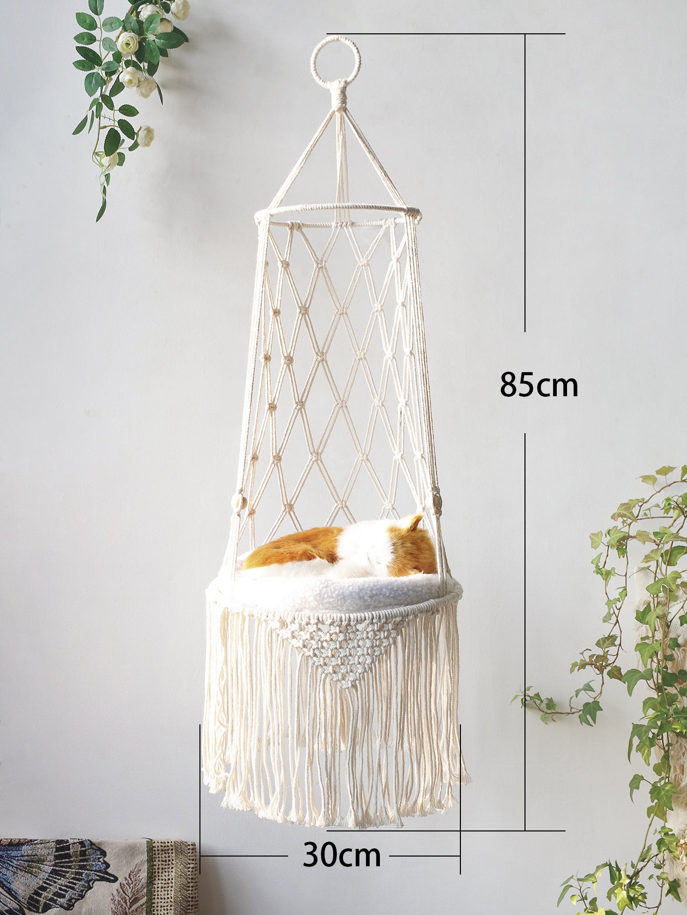 KFX-7339325 Woven Cotton Rope Hanging Cat Litter Basket with Various Sizes and Styles