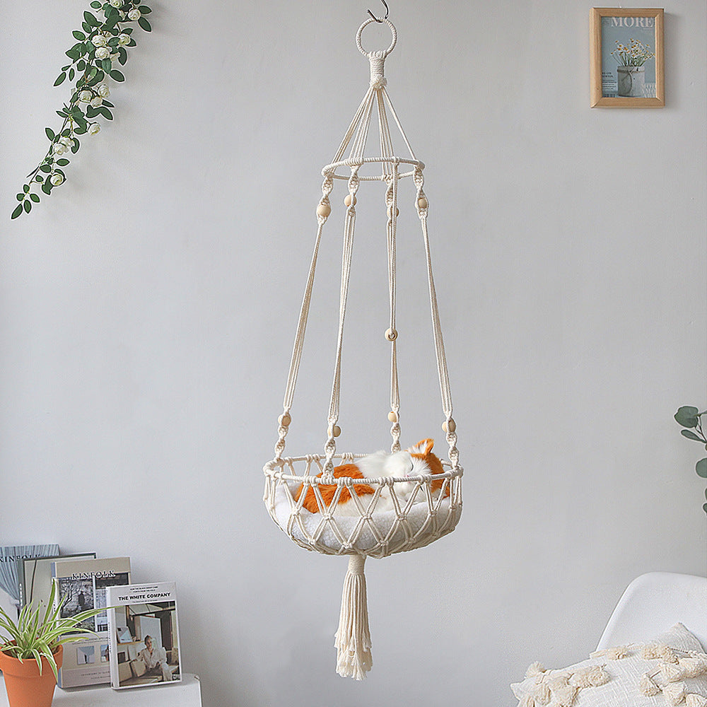 KFX-7339325 Woven Cotton Rope Hanging Cat Litter Basket with Various Sizes and Styles