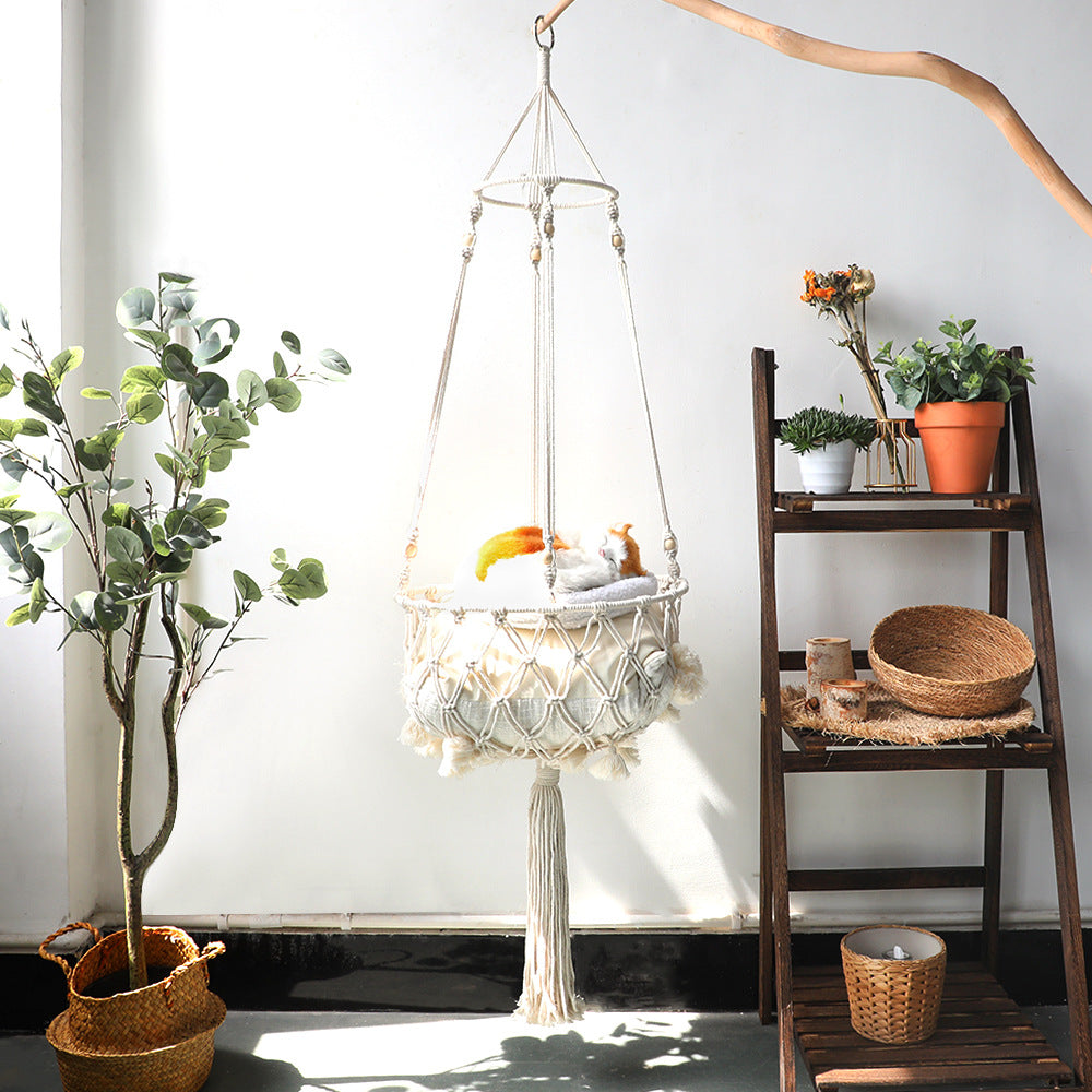 KFX-7339325 Woven Cotton Rope Hanging Cat Litter Basket with Various Sizes and Styles