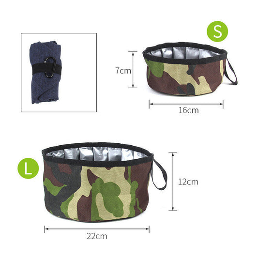 KFX-7341117 Portable Folding Dog Food Bowl in Oxford Cloth – Camouflage Green, Dark Blue, Pink, Sizes Available