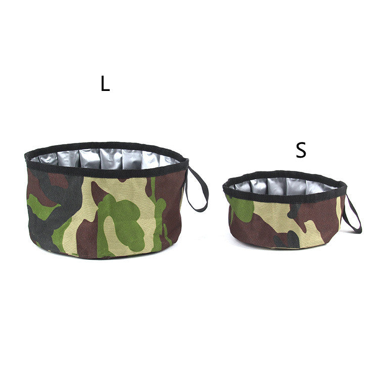 KFX-7341117 Portable Folding Dog Food Bowl in Oxford Cloth – Camouflage Green, Dark Blue, Pink, Sizes Available