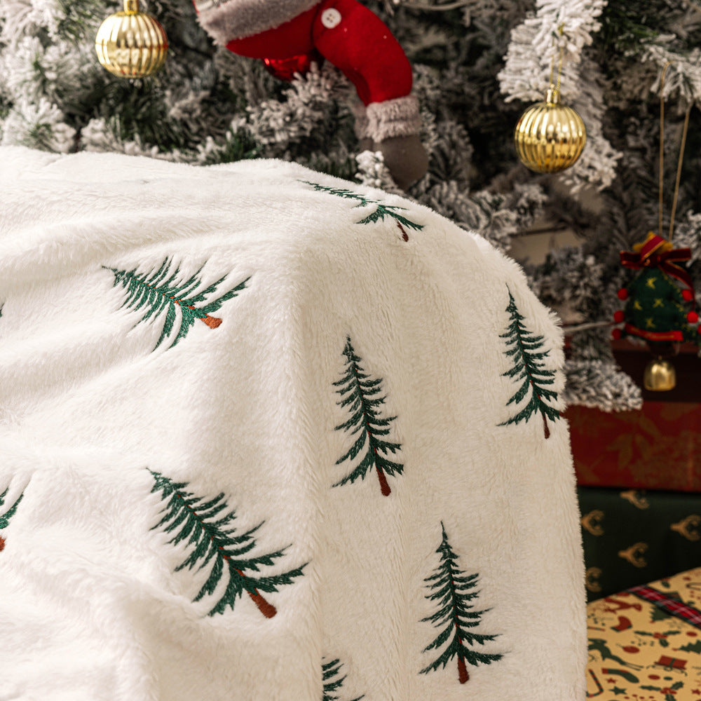 KFX-7341885 Christmas Tree Embroidered Plush Throw Blanket for Sofa, Available in Two Sizes