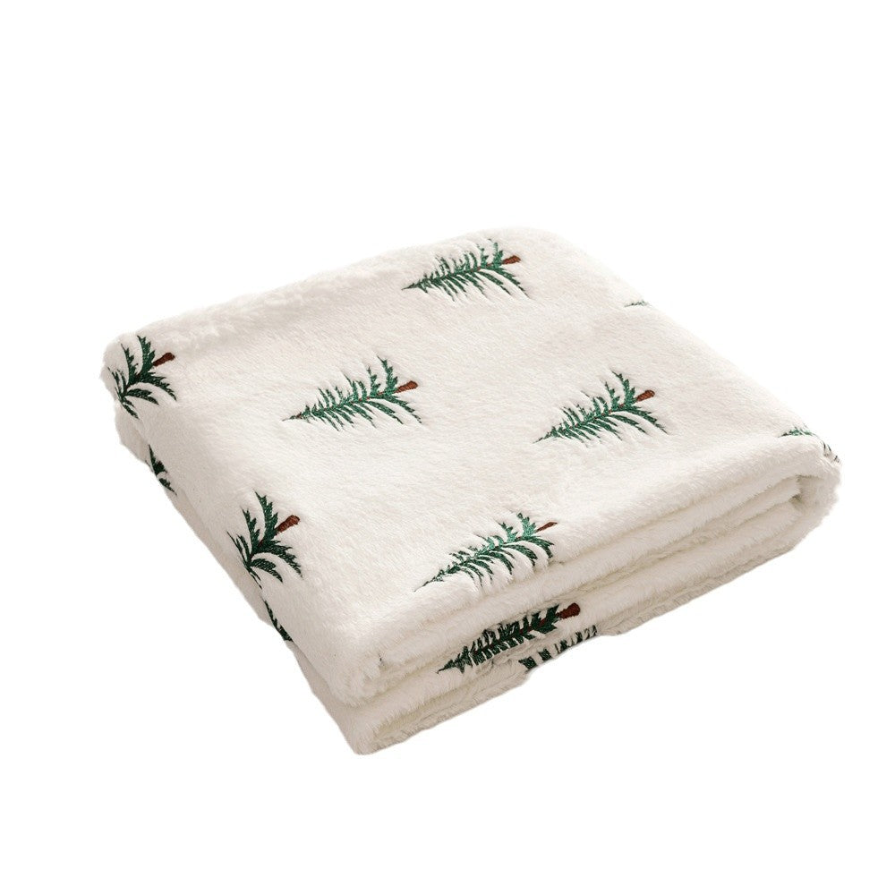 KFX-7341885 Christmas Tree Embroidered Plush Throw Blanket for Sofa, Available in Two Sizes