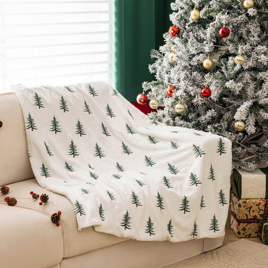 KFX-7341885 Christmas Tree Embroidered Plush Throw Blanket for Sofa, Available in Two Sizes