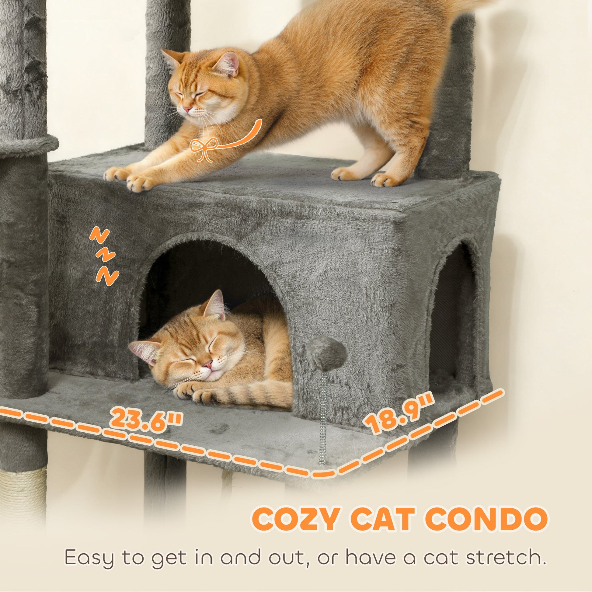 KFX-7344317 Multi-Level Cat Tree with Condos, Hammocks, and Scratching Posts - 80" Tall Dark Gray Cat Tower