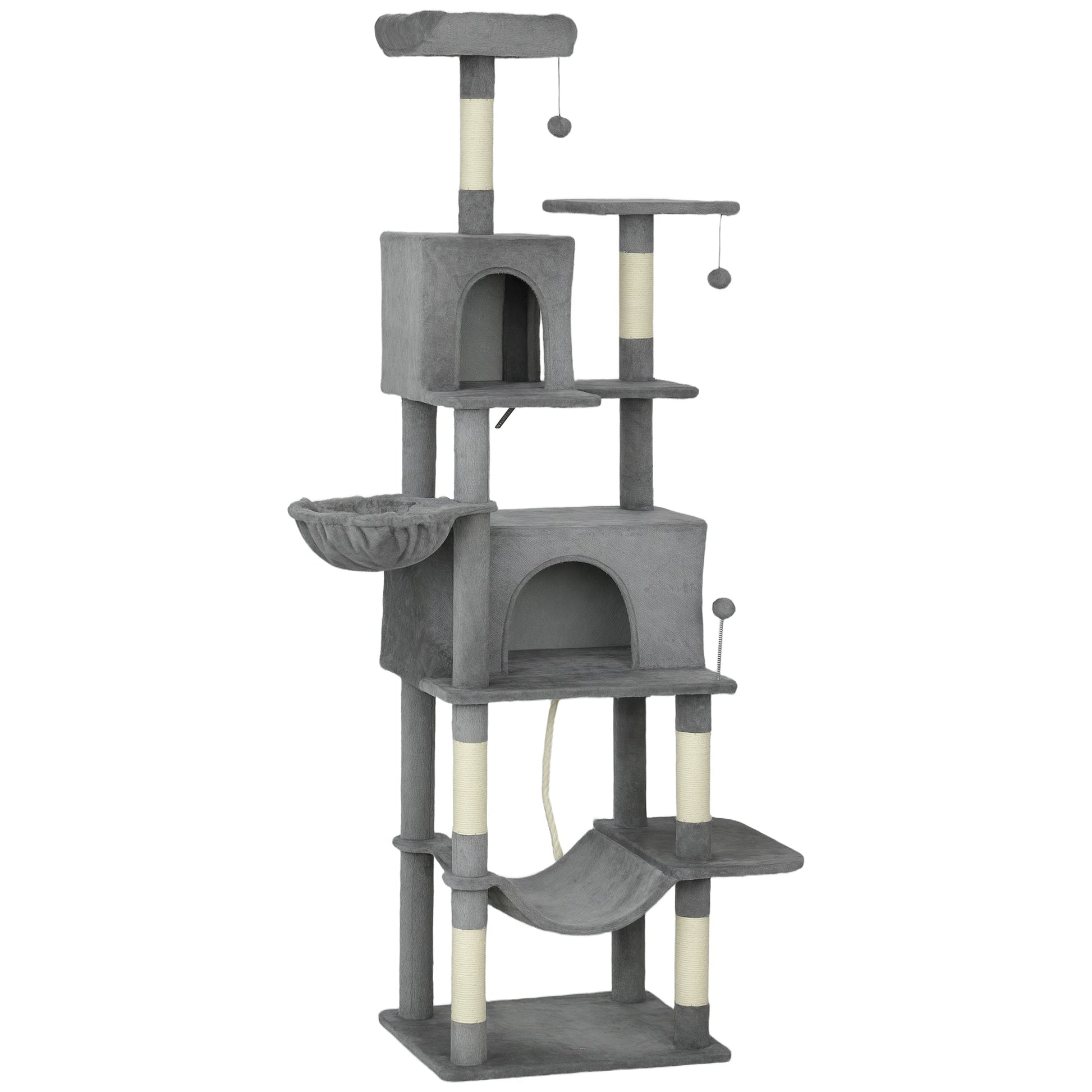 KFX-7344317 Multi-Level Cat Tree with Condos, Hammocks, and Scratching Posts - 80" Tall Dark Gray Cat Tower
