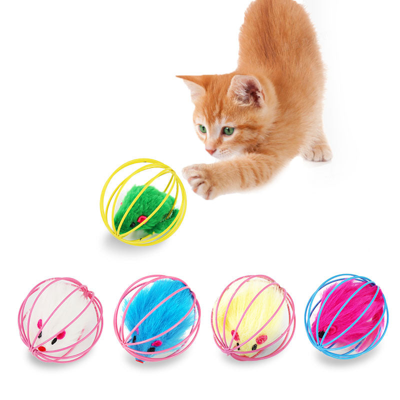 KFX-7344701 Plush Cage Mouse Cat Toy - Soft Pet Play Item, 6cm Diameter