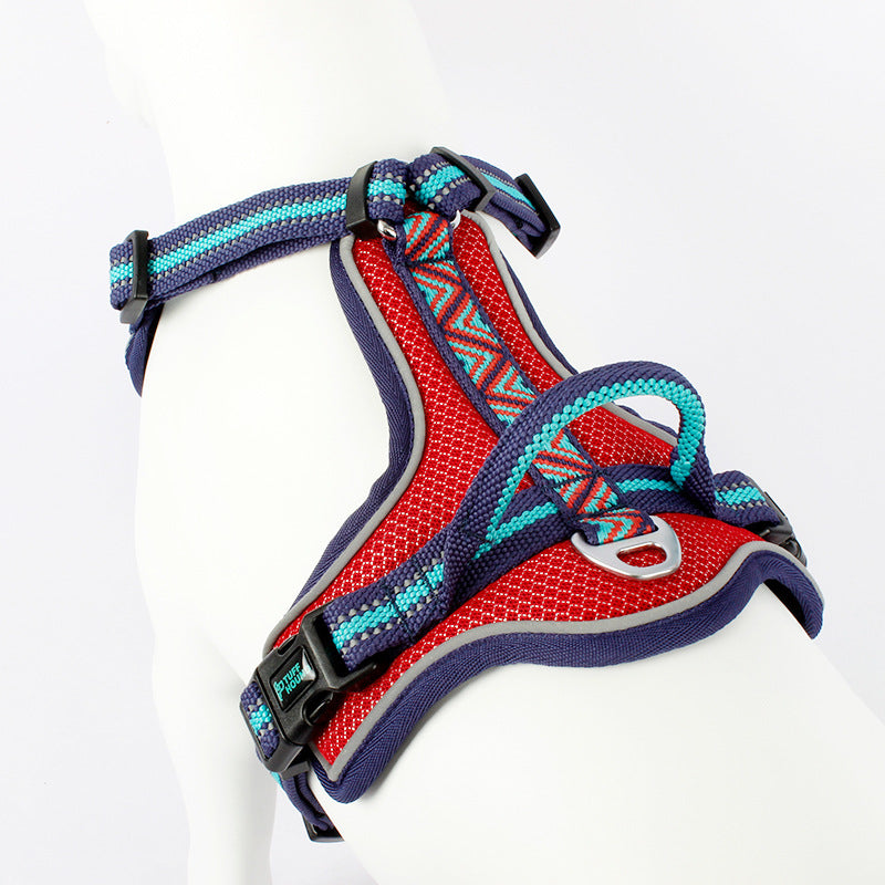 KFX-7344829 Comfortable Nylon Dog Chest Strap with Traction Rope - Adjustable S-XL Sizes
