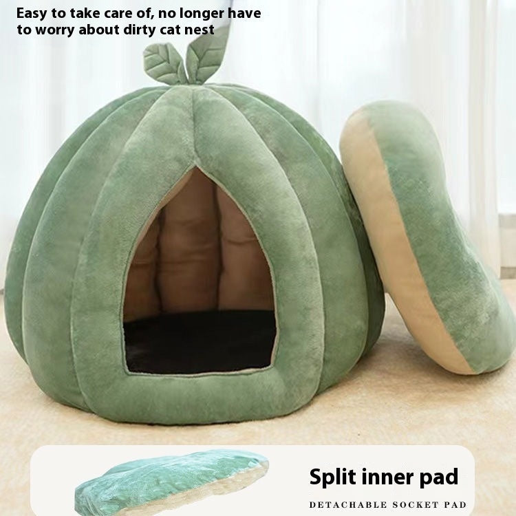 KFX-7345085 Cozy Leaf-Shaped Semi-Enclosed Removable Pet Bed for All Seasons