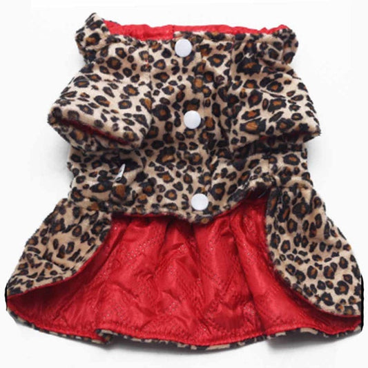 KFX-7345469 Leopard Print Double-Sided Dress for Pets - Warm Cotton Skirt in Various Sizes