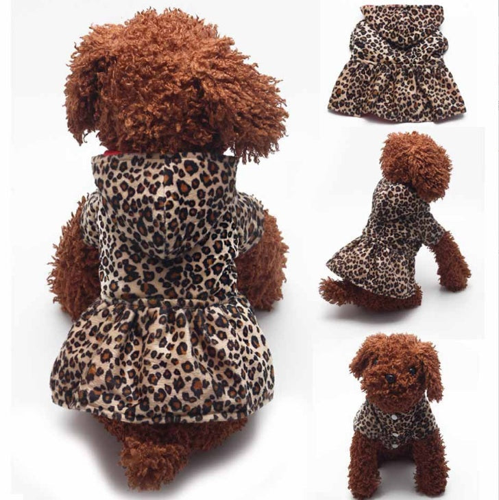 KFX-7345469 Leopard Print Double-Sided Dress for Pets - Warm Cotton Skirt in Various Sizes