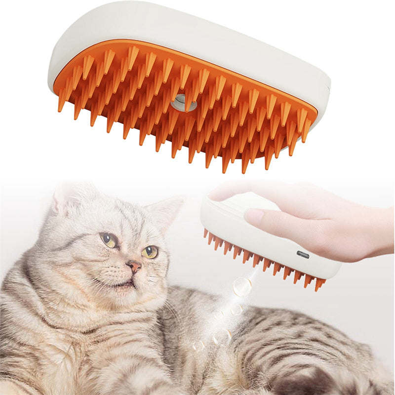 KFX-7348669 USB Rechargeable Pet Grooming Steam Brush with Removable Comb Heads and Cleaning Tools