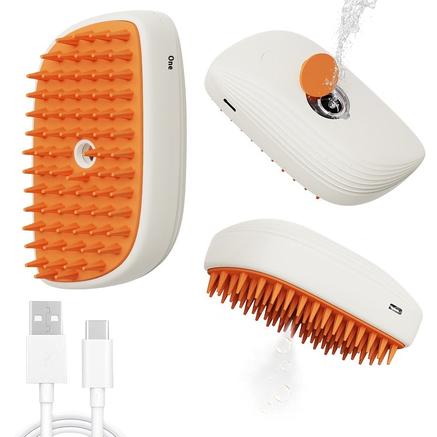 KFX-7348669 USB Rechargeable Pet Grooming Steam Brush with Removable Comb Heads and Cleaning Tools