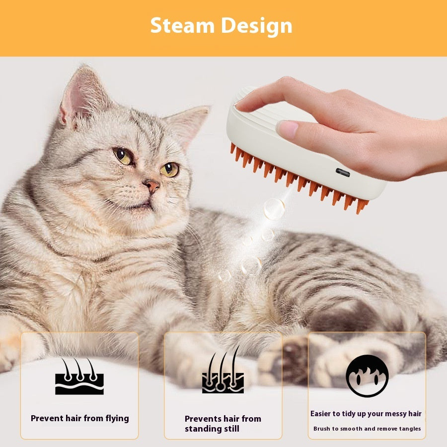 KFX-7348669 USB Rechargeable Pet Grooming Steam Brush with Removable Comb Heads and Cleaning Tools