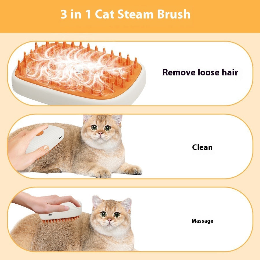 KFX-7348669 USB Rechargeable Pet Grooming Steam Brush with Removable Comb Heads and Cleaning Tools