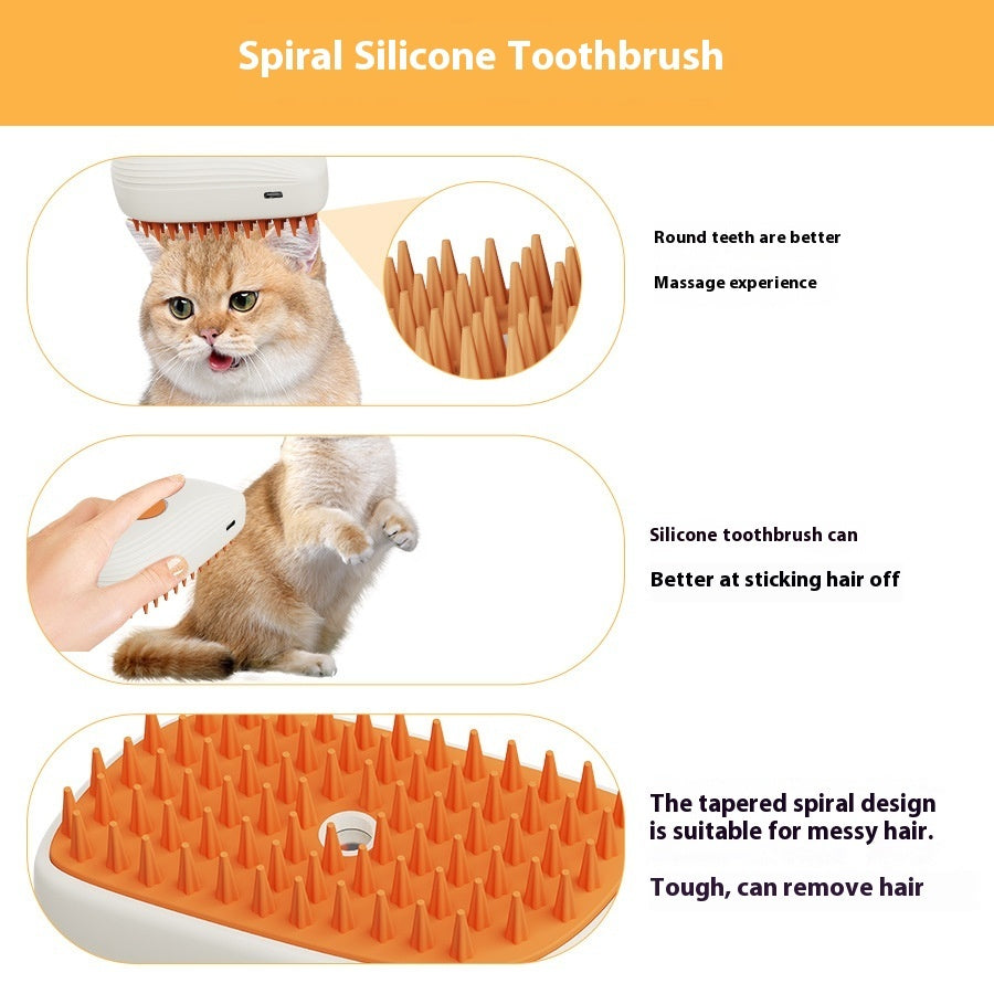 KFX-7348669 USB Rechargeable Pet Grooming Steam Brush with Removable Comb Heads and Cleaning Tools