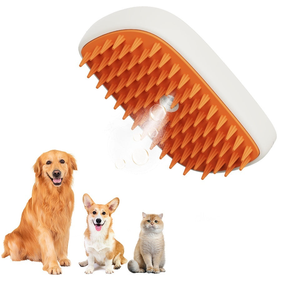 KFX-7348669 USB Rechargeable Pet Grooming Steam Brush with Removable Comb Heads and Cleaning Tools