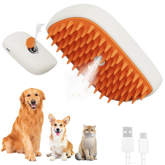 KFX-7348669 USB Rechargeable Pet Grooming Steam Brush with Removable Comb Heads and Cleaning Tools