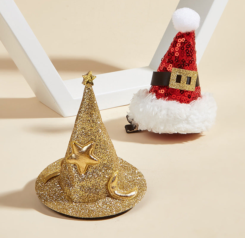KFX-7349181 Halloween and Christmas Pet Hairpin Hats - Witch Hat and Santa Style Accessories
