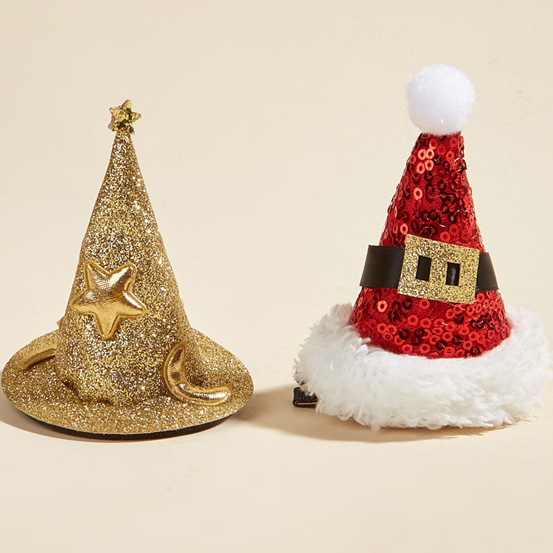 KFX-7349181 Halloween and Christmas Pet Hairpin Hats - Witch Hat and Santa Style Accessories