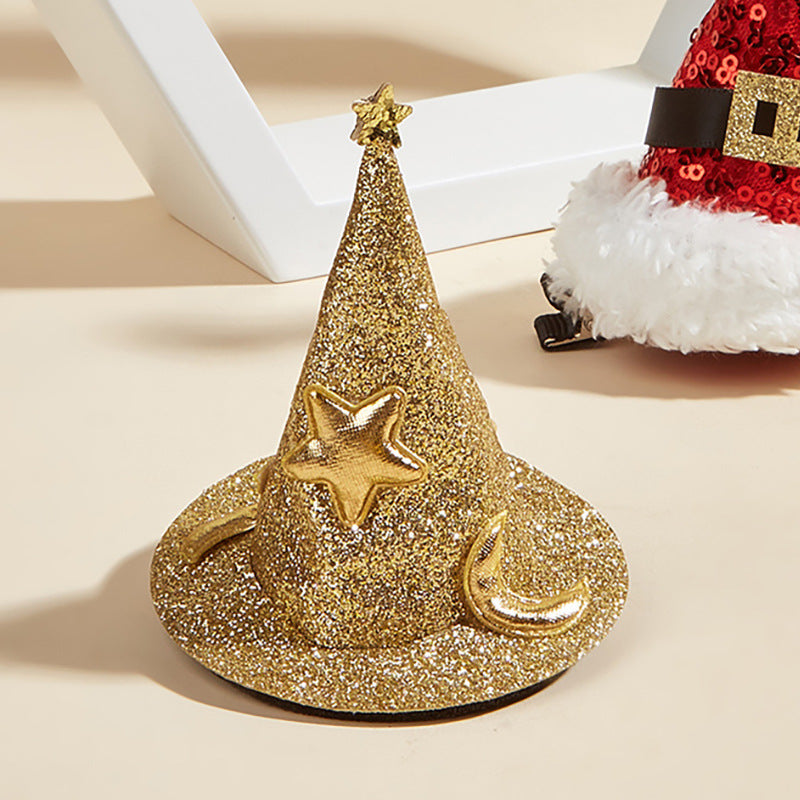 KFX-7349181 Halloween and Christmas Pet Hairpin Hats - Witch Hat and Santa Style Accessories