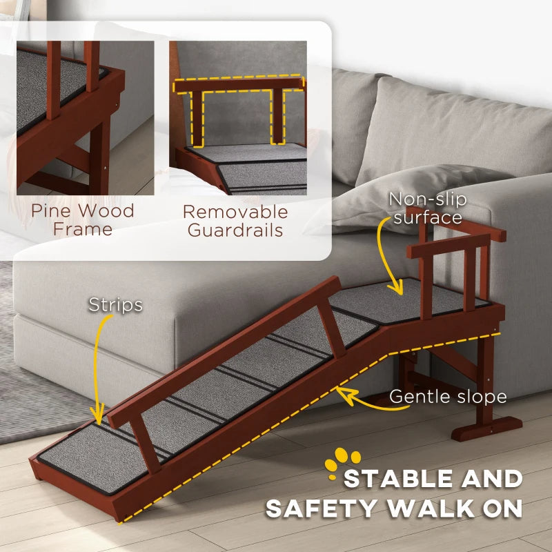 KFX-7352253 Wooden Dog Ramp with Removable Guardrails, Non-Slip Carpet Surface, 20° Slope for Pets Up to 66 lbs
