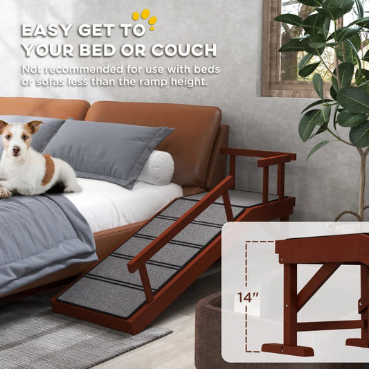 KFX-7352253 Wooden Dog Ramp with Removable Guardrails, Non-Slip Carpet Surface, 20° Slope for Pets Up to 66 lbs
