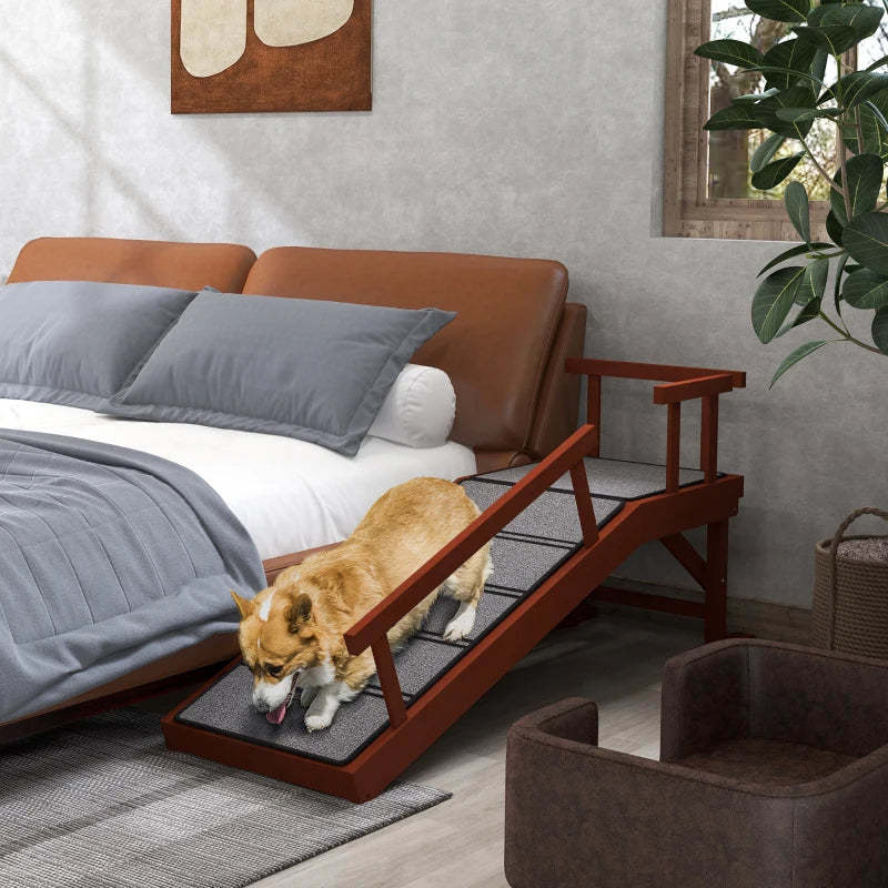 KFX-7352253 Wooden Dog Ramp with Removable Guardrails, Non-Slip Carpet Surface, 20° Slope for Pets Up to 66 lbs