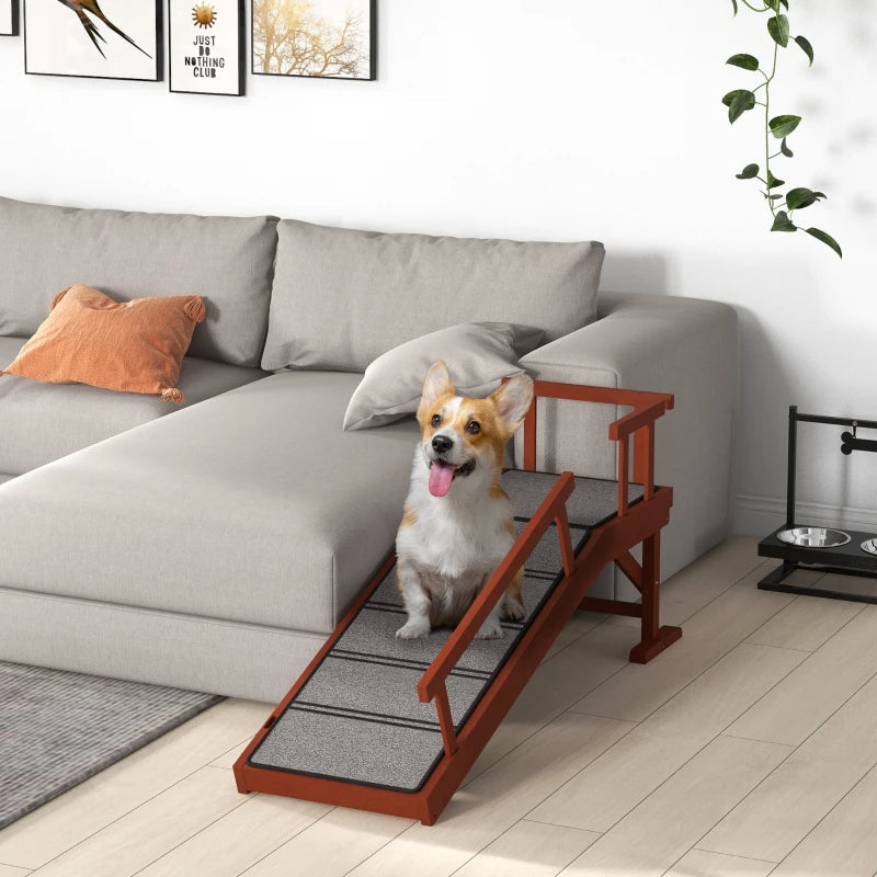 KFX-7352253 Wooden Dog Ramp with Removable Guardrails, Non-Slip Carpet Surface, 20° Slope for Pets Up to 66 lbs