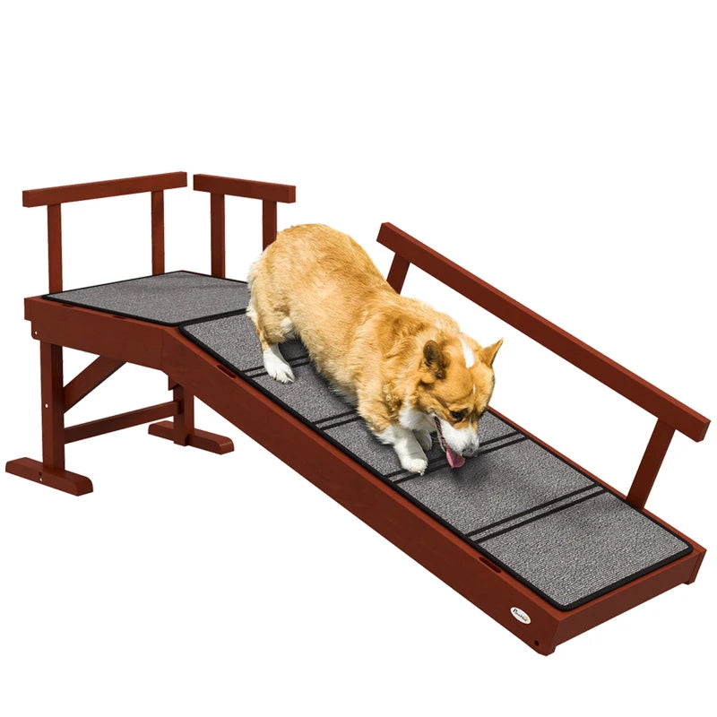 KFX-7352253 Wooden Dog Ramp with Removable Guardrails, Non-Slip Carpet Surface, 20° Slope for Pets Up to 66 lbs