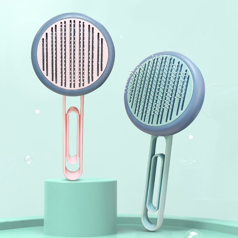 KFX-7352381 Pet Hair Removal Comb with Stainless Steel & Plastic Design in Pink and Blue