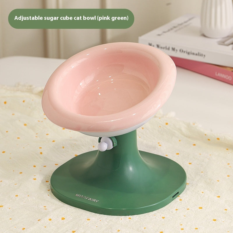 KFX-7352765 Adjustable Ceramic Cat Feeding Bowl - Multiple Colors Available
