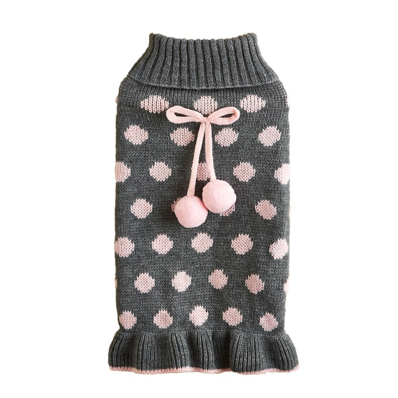 KFX-7354557 Polka Dot Lotus Leaf Sweater for Dogs and Cats in Red and Gray