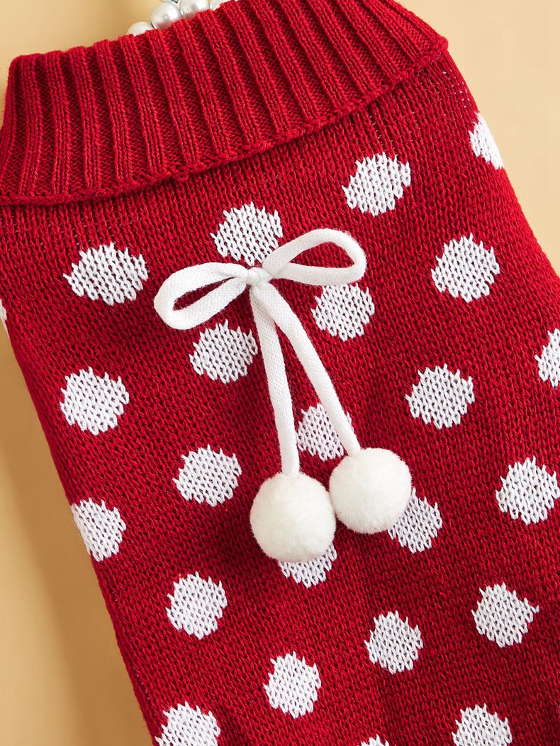 KFX-7354557 Polka Dot Lotus Leaf Sweater for Dogs and Cats in Red and Gray