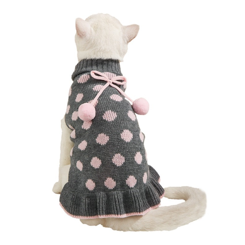 KFX-7354557 Polka Dot Lotus Leaf Sweater for Dogs and Cats in Red and Gray