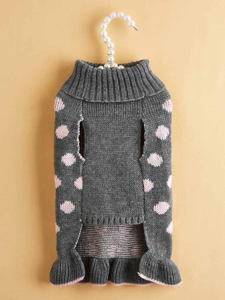 KFX-7354557 Polka Dot Lotus Leaf Sweater for Dogs and Cats in Red and Gray