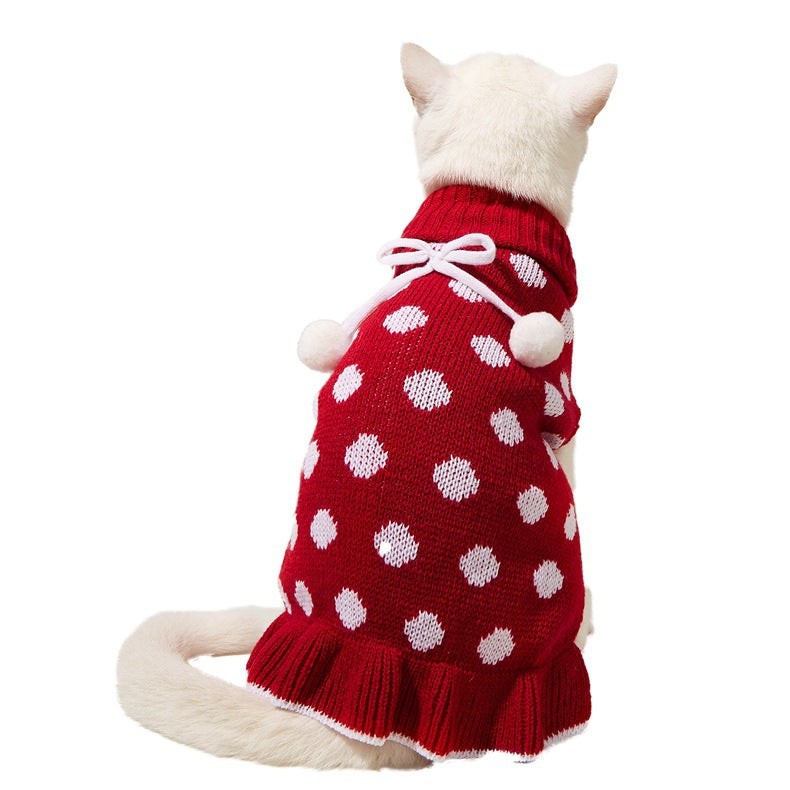 KFX-7354557 Polka Dot Lotus Leaf Sweater for Dogs and Cats in Red and Gray