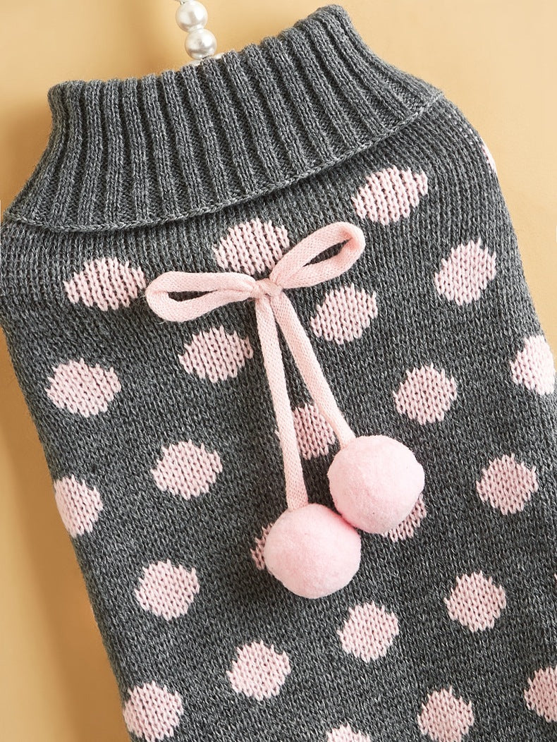 KFX-7354557 Polka Dot Lotus Leaf Sweater for Dogs and Cats in Red and Gray