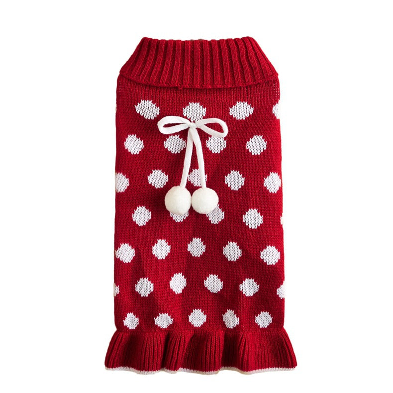 KFX-7354557 Polka Dot Lotus Leaf Sweater for Dogs and Cats in Red and Gray