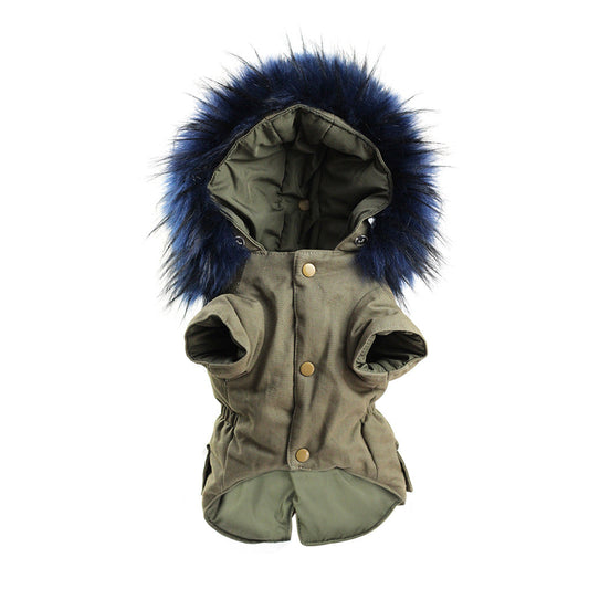 KFX-7354941 Fur Collar Two-Legged Pet Costume in Army Green and Navy Blue, Sizes S-XXL